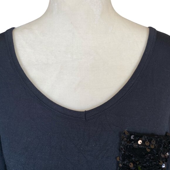 Studio 1886 black long sleeve pullover stretchy tunic top sequin pocket size M - Picture 5 of 7